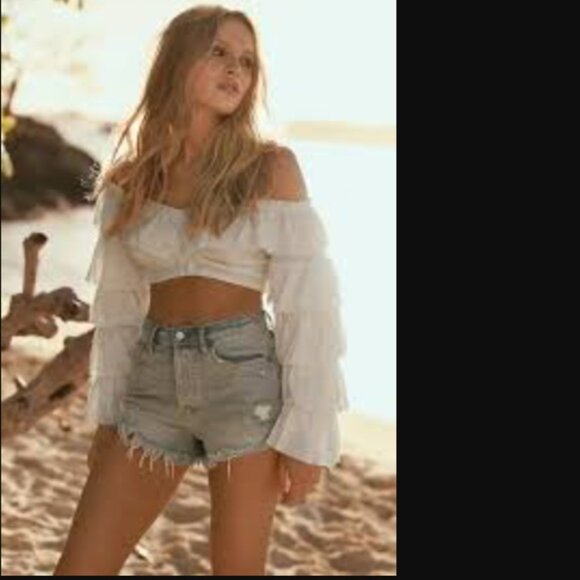 Free People White Off-Shoulder Crop Top - Picture 2 of 6